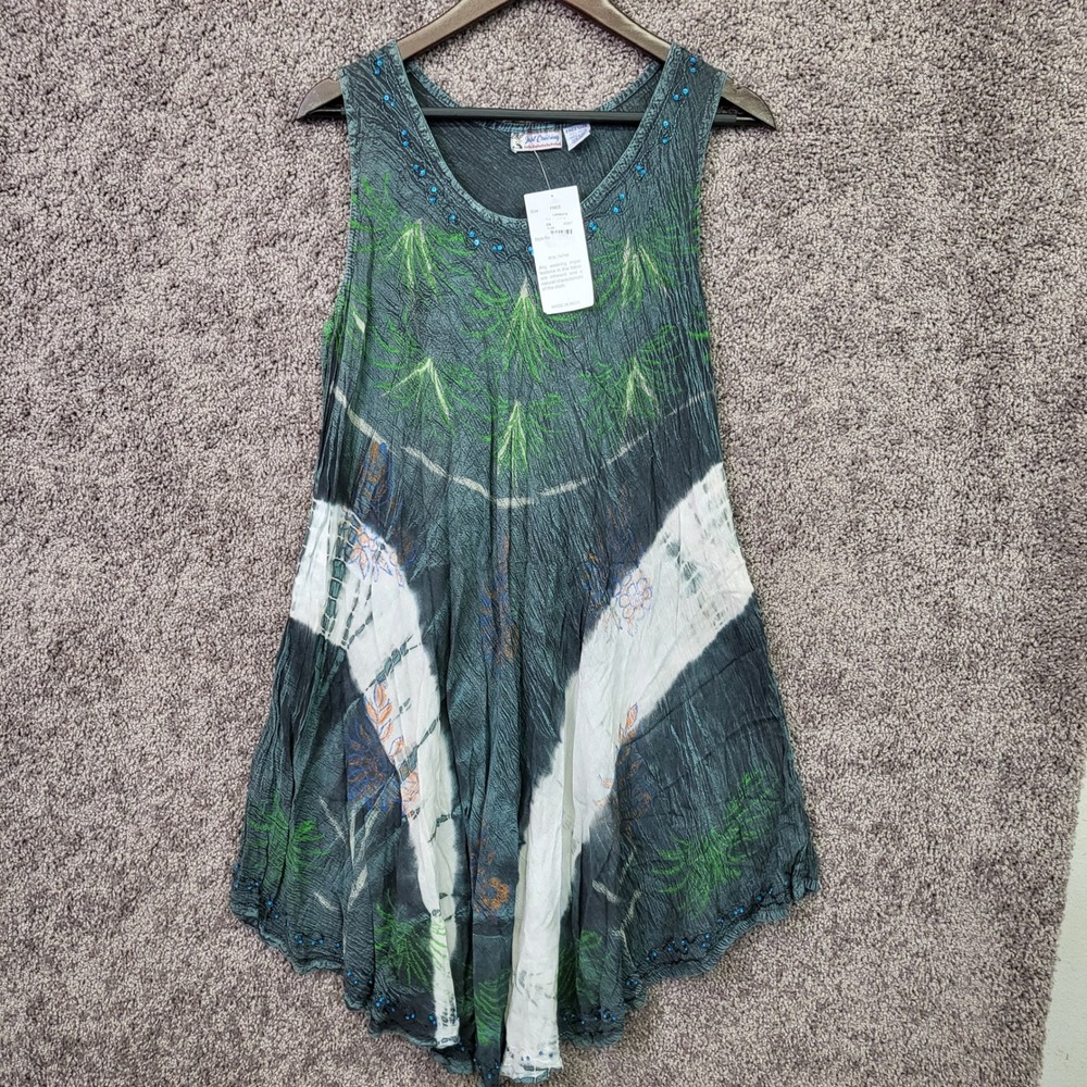 Just Cruising Tunic Dress Womens OS Teal Green New Boho Tie Dye Beaded Sharkbite